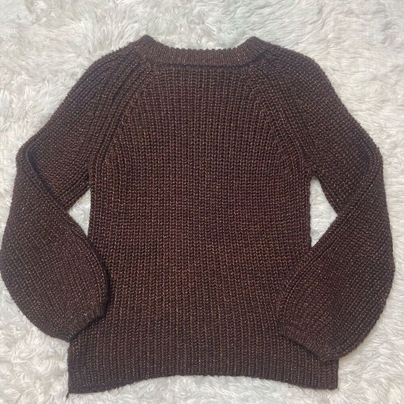 Ann Taylor SHIMMER Chunky Knit Crew Neck Sweater SPICED COCOA XS Balloon Sleeves - Picture 8 of 8
